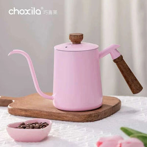 Choxila Gooseneck Pour-Over Kettle in soft rose with walnut handle and precision spout