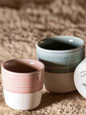 Modern ceramic loveramics handleless espresso cup with dual-texture finish and pastel color options