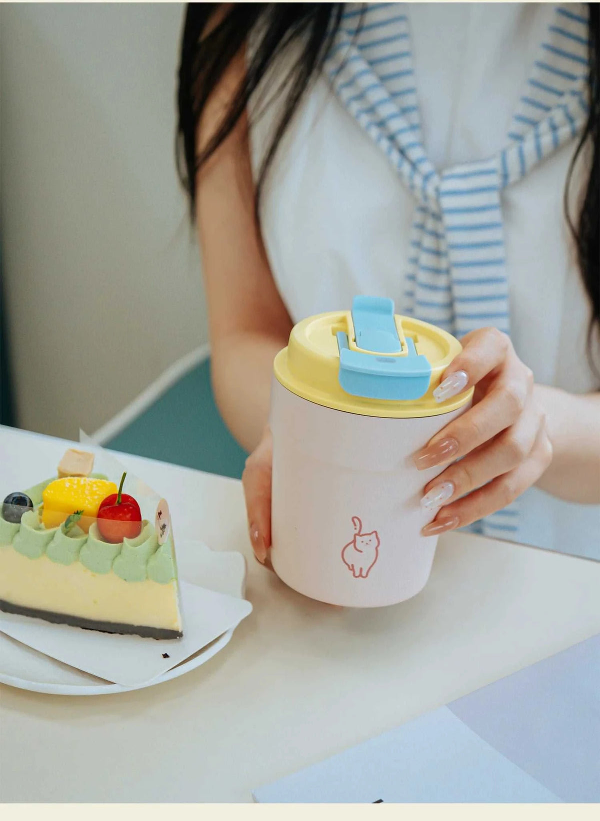 WOOKOO 260 ml small insulated coffee cup with ceramic liner