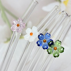 Cross-border exclusive Flower Decorative Glass Straws with handcrafted flowers for iced coffee glasses and tumblers