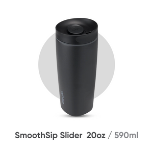 Owala insulated coffee mug in black, angled view