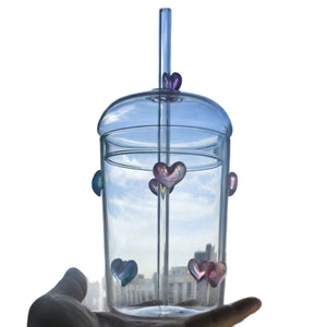 Glass straw cup transparent high temperature resistant juice high borosilicate glass cup with lid simple ins style large capacity water cup