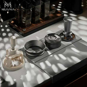 Glacier White Edition MUVNA precision manual coffee grinder with stainless steel burrs and wooden handle