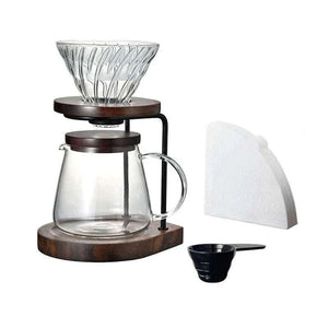 HARIO V60 Walnut Series glass dripper with wood and metal stand pour over coffee maker set