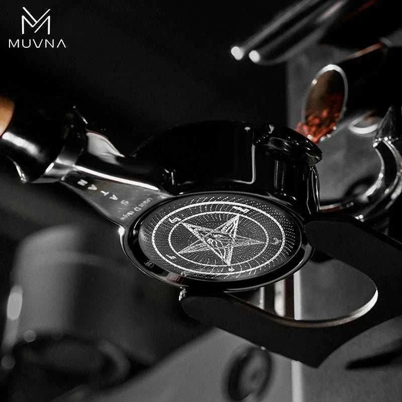 MUVNA Precision Puck Screen with magnetic wall dock for espresso extraction and group head protection