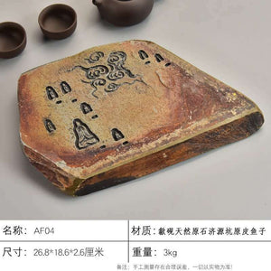 Handcrafted natural stone tea tray with She Yan stone and traditional carvings for Gongfu tea ceremony
