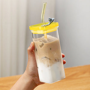 Square iced coffee glass cup with matching high-value straw from Cup To Machine