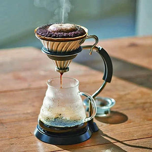 HARIO V60 Set glass dripper with stainless steel stand and spiral carafe on weighted base