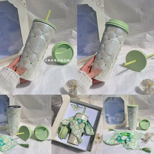 Starbucks Spring Sequence Edition Dragonfly Beaded Insulated Thermal Bottle with silk handle and beaded tassel
