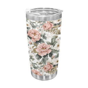 Vintage floral stainless steel tumbler cup with 20oz capacity and spill-resistant lid Amazon hot sale