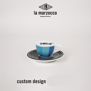 La Marzocco Heritage ceramic coffee cup and saucer set with sleek design and high-gloss finish