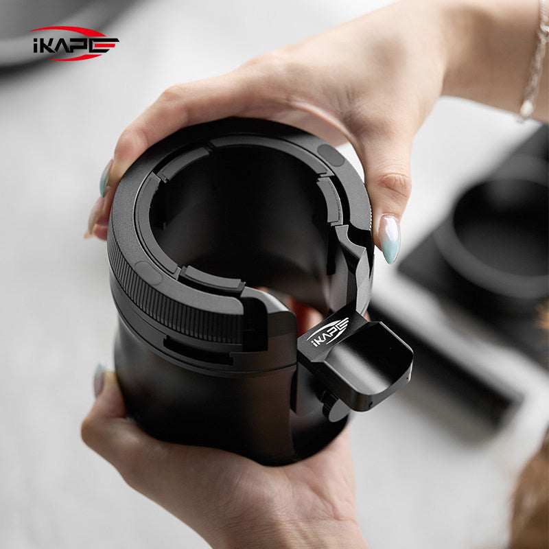 IKAPE Espresso Portafilter Holder universal tamping station with adjustable height and matte black aluminum alloy design