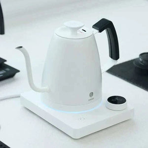 Hario Temperature Control pour-over pot with precision gooseneck spout and smart thermostat in stainless steel
