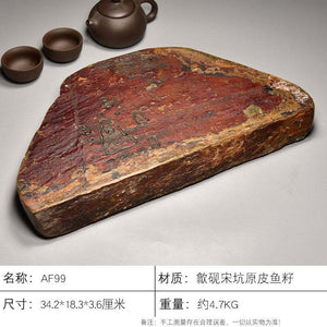 Handcrafted natural stone tea tray with intricate traditional carvings for Gongfu tea ceremony