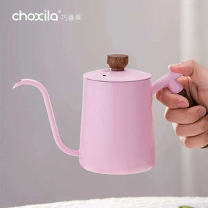 Choxila Gooseneck Pour-Over Kettle in soft rose with walnut handle and precision spout