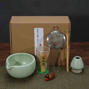 Cup To Machine Maccha tea set with spouted ceramic bowl and bamboo whisk for traditional Japanese tea preparation