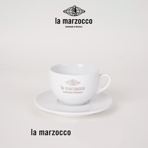 La Marzocco Heritage ceramic coffee cup and matching saucer set with elegant Italian design