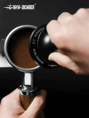 MHW-3BOMBER Flash Tamper stainless steel espresso tamping tool with adjustable spring and silicone mat