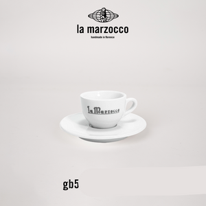 La Marzocco Heritage ceramic coffee cup and saucer set with sleek Italian design