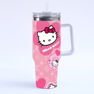 Sanrio Hello Kitty stainless steel tumbler with 40oz capacity and splash-resistant lid perfect for iced coffee