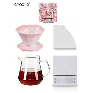 Blush Pink Travel Set with ceramic dripper, gooseneck kettle, marble-texture grinder, insulated mug, and travel case