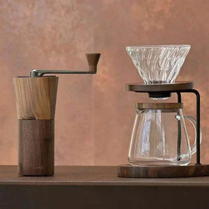 HARIO V60 Walnut Series glass dripper with wood stand pour over coffee maker set