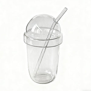 Cup To Machine dome lid iced coffee glass cup with clear glass straw and 550ml capacity