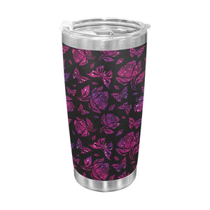 Vintage floral stainless steel tumbler cup with spill-resistant lid and double-wall insulation, Amazon hot sale