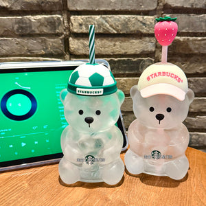 Starbucks' new North American Strawberry Bear World Cup football straw cup, glass cup, coffee cup, Valentine's Day gift