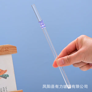 Transparent colored bear glass reusable drinking straws with gummy bear charms by Cup To Machine