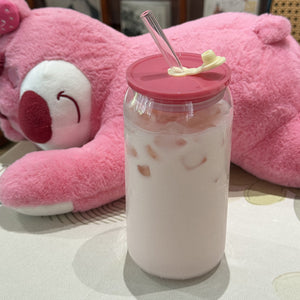 Cup To Machine Iced Coffee Can Glass with lid and glass straw featuring high boron material