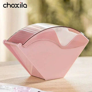 Choxila Pink V60 Filter Box with fan-shaped design and clear acrylic lid for organized, dust-proof coffee filter storage