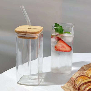 Square highball glass cup with minimalist design for iced coffee and lattes