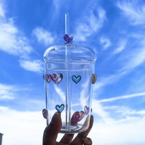 Glass straw cup transparent high temperature resistant juice high borosilicate glass cup with lid simple ins style large capacity water cup