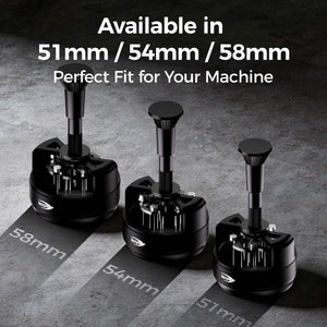 IKAPE Auto-Rotating Needle Espresso Distribution Tool with adjustable stainless steel needles and matte black aluminum body