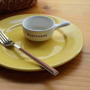 Colorful Saucy Ceramic Mini-Cups with ergonomic handles for sauces and dips on a white background