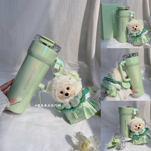 Starbucks Spring Sequence Edition Dragonfly Beaded Insulated Thermal Bottle with silk-wrapped handle and intricate beading