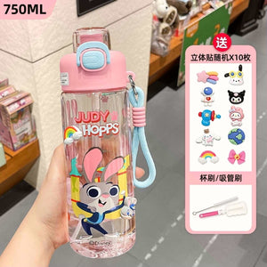 Kids spray water bottle, spray edition with cup brush and straw brush