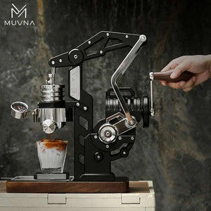 MUVNA Phantom manual lever espresso machine with gear-driven system and walnut base