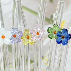 Cross-border exclusive Cup To Machine flower decorative glass straws with handcrafted flower accents in iced coffee glasses