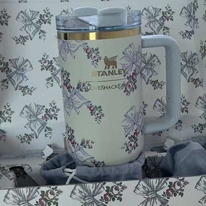 Stanley thermos mug LoveShackFancy Quencher 40oz stainless steel tumbler with FlowState lid