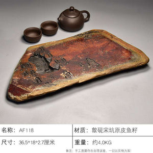 Handcrafted natural stone tea tray with traditional She Yan stone carvings for Gongfu tea ceremony
