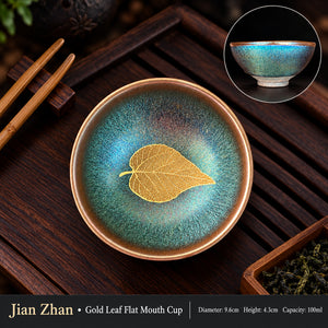 Gold leaf gongfu tea cup in handmade Jianzhan ceramic