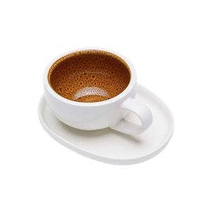 IKAPE Ceramic Coffee Cup with saucer set 300ml matte white textured finish and glazed interior