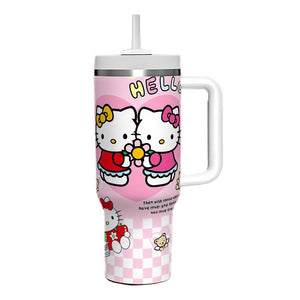 Hello Kitty insulated stainless steel tumbler with ergonomic handle and double-wall vacuum insulation for hot and cold drinks on Amazon cross-border