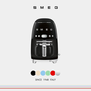 SMEG DCF02 drip coffee maker in Black, 50s style with glass carafe