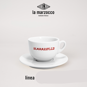 La Marzocco Heritage ceramic coffee cup and saucer set with high-gloss finish for espresso and cappuccino