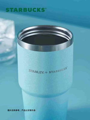 Ice Blue Starbucks x Stanley stainless steel tumbler with spill-resistant lid and double-wall insulation