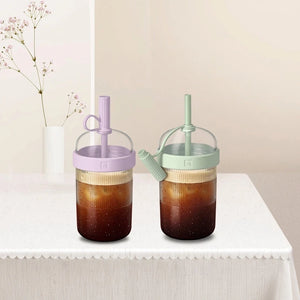 Coffee shaker cup showing lavender purple and light green color options