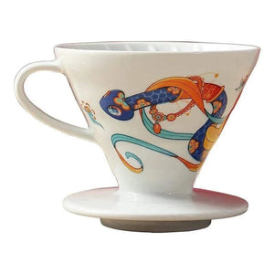 HARIO V60 Lunar New Year ceramic coffee dripper with snake illustration in Blossom Pink and Imperial White colors